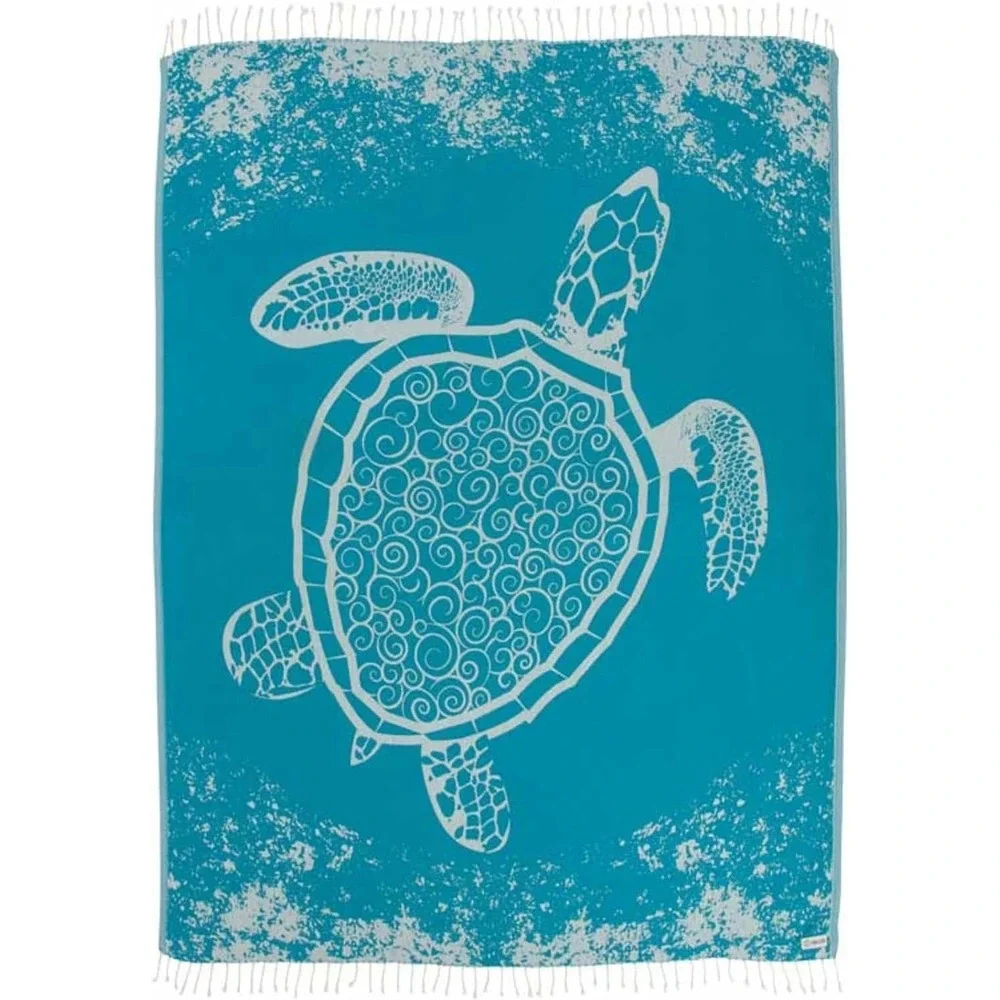 Sand Cloud Sea Turtle Turkish Cotton Beach Towel Turquoise Blue 72x58 Fringe